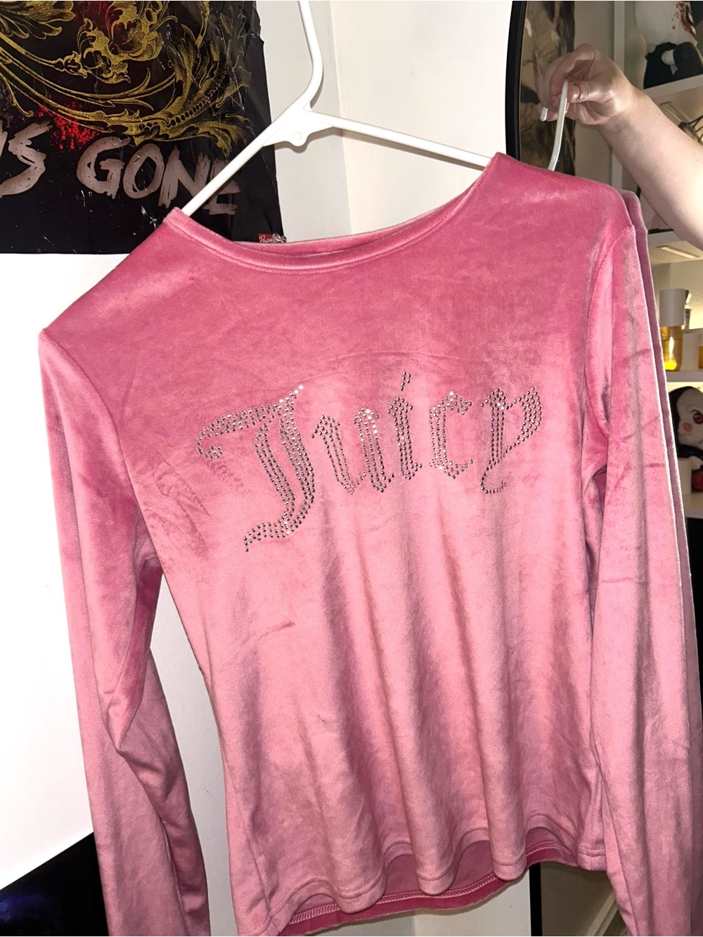 Juicy Couture Pink Velour Long Sleeve Top with Rhinestones